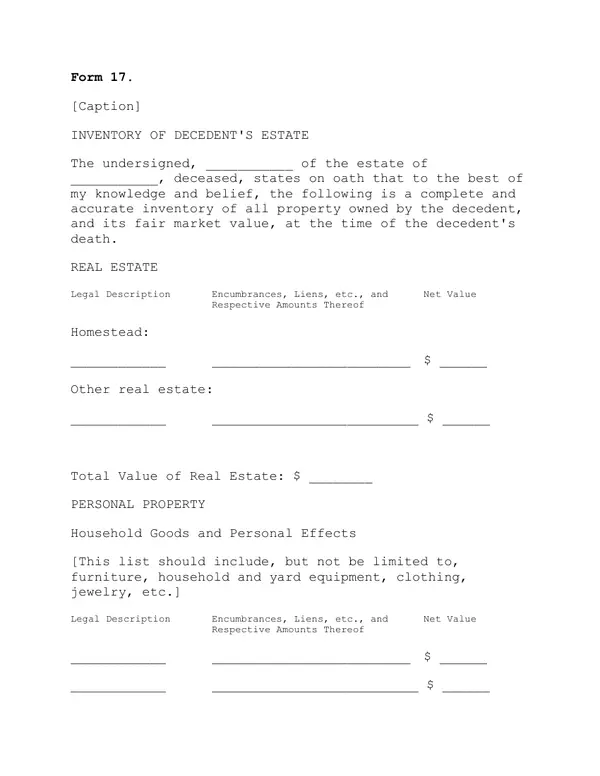 First page of Inventory of Decedent's Estate