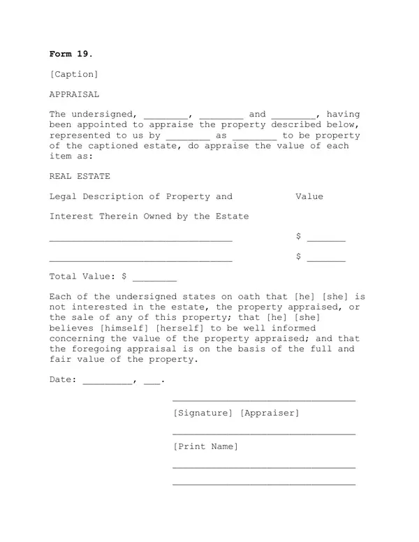 First page of Form 19: Appraisal