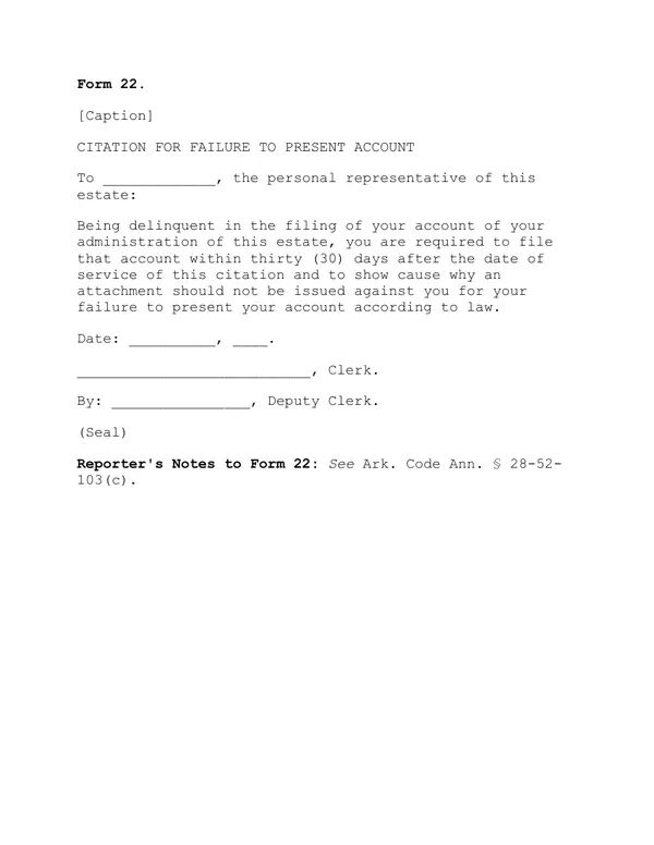 First page of Citation for Failure to Present Account