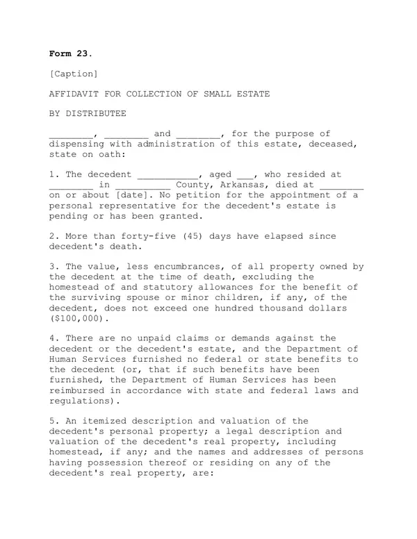 First page of Affidavit for Collection of Small Estate By Distributee