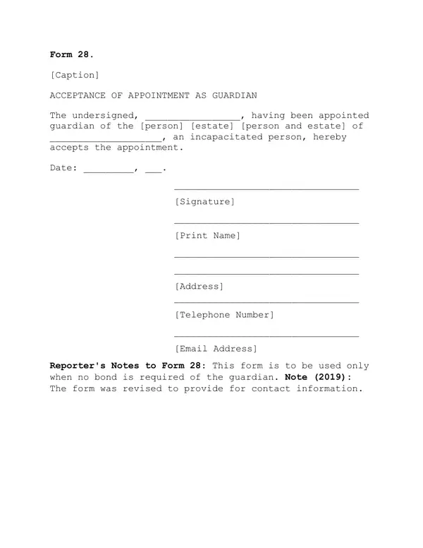First page of Acceptance of Appointment As Guardian