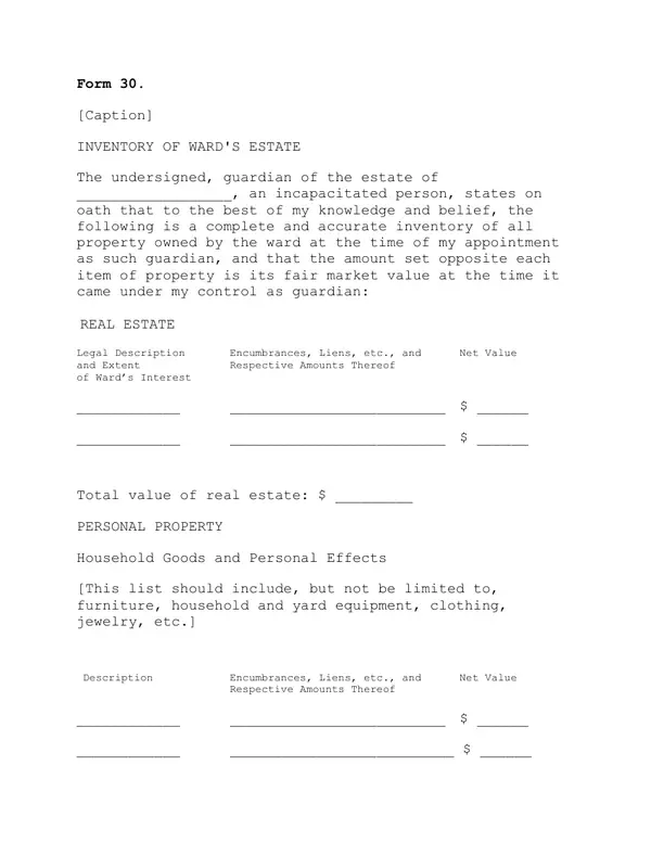 First page of Inventory of Ward's Estate