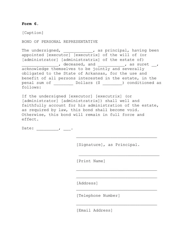 First page of Bond of Personal Representative