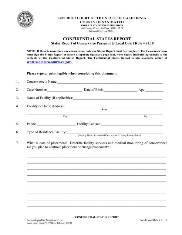 First page of Confidential Status Report - Status Report of Conservatee Pursuant to Local Court Rule 4.81.18