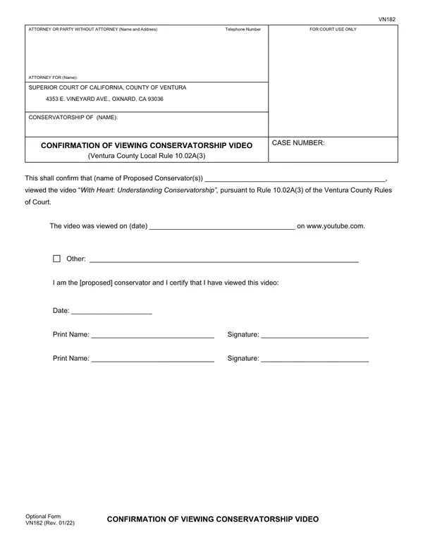First page of Confirmation of Viewing Conservatorship Video