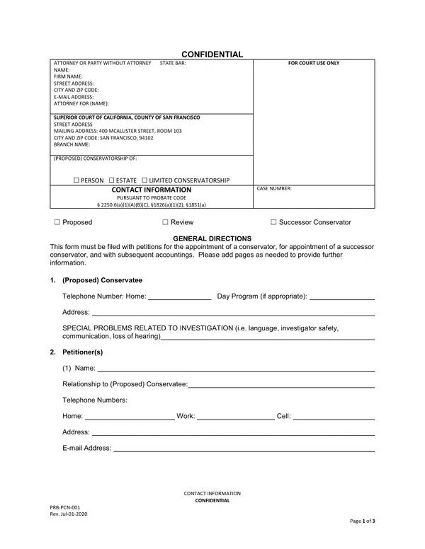 First page of Contact Information