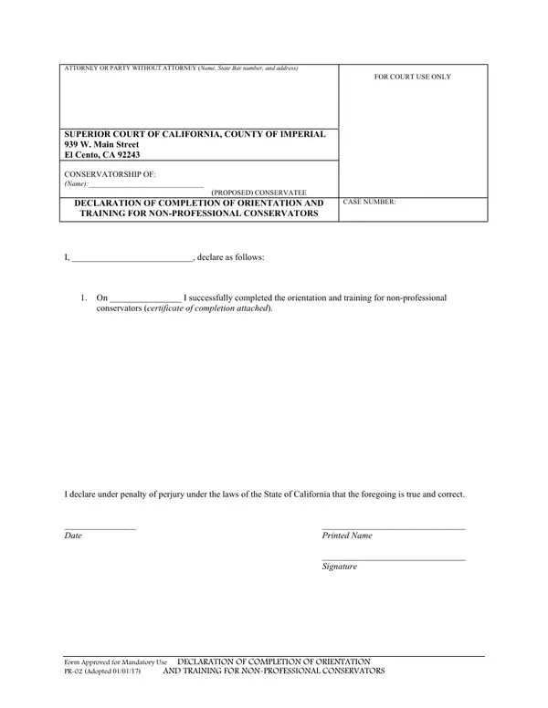 First page of Declaration of Completion of Orientation and Training for Non-Professional Conservators
