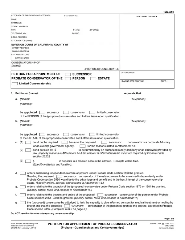 First page of Petition for Appointment of Probate Conservator