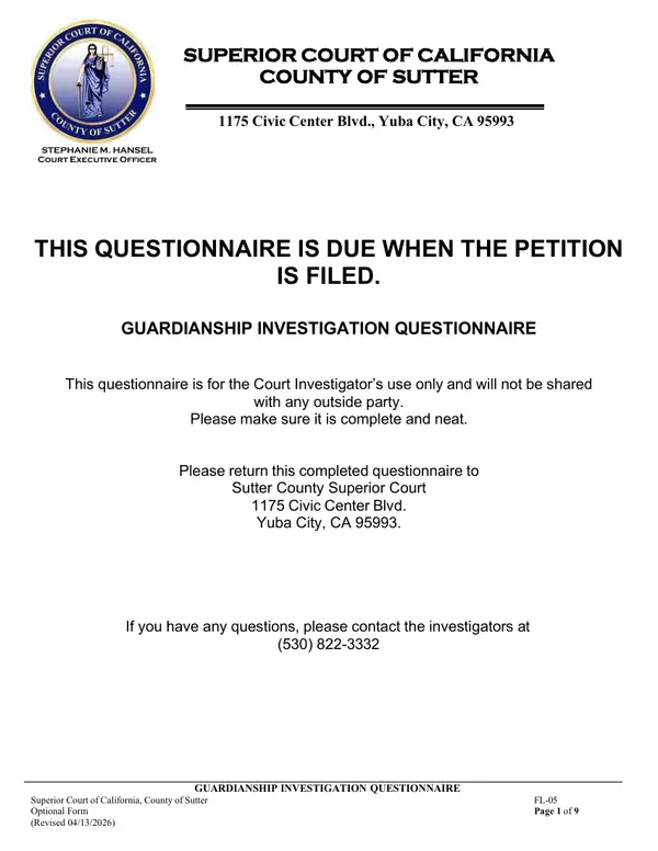 First page of Guardianship Investigation Questionnaire