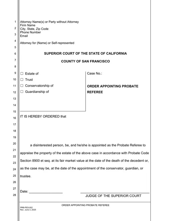 First page of Order Appointing Probate Referee