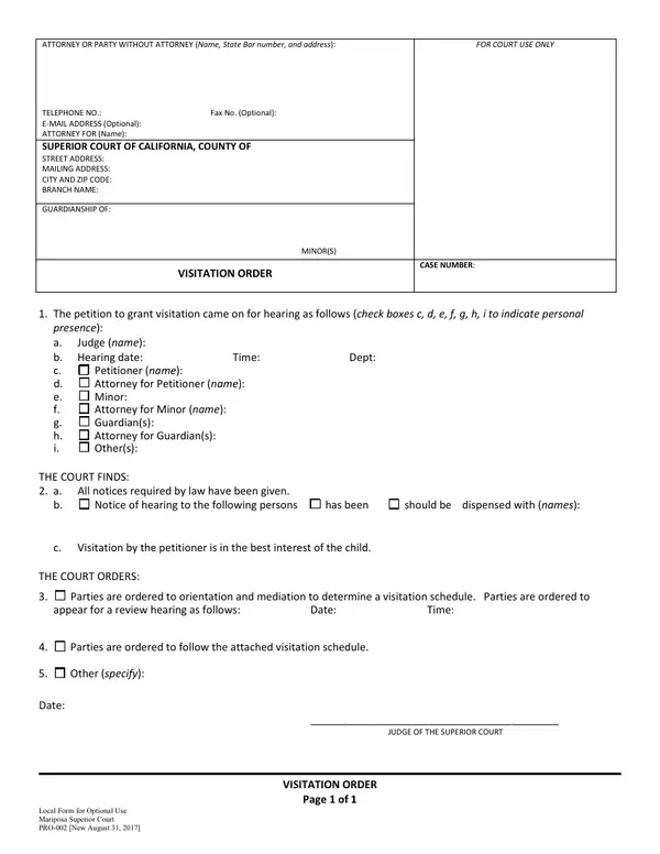 First page of Visitation Order