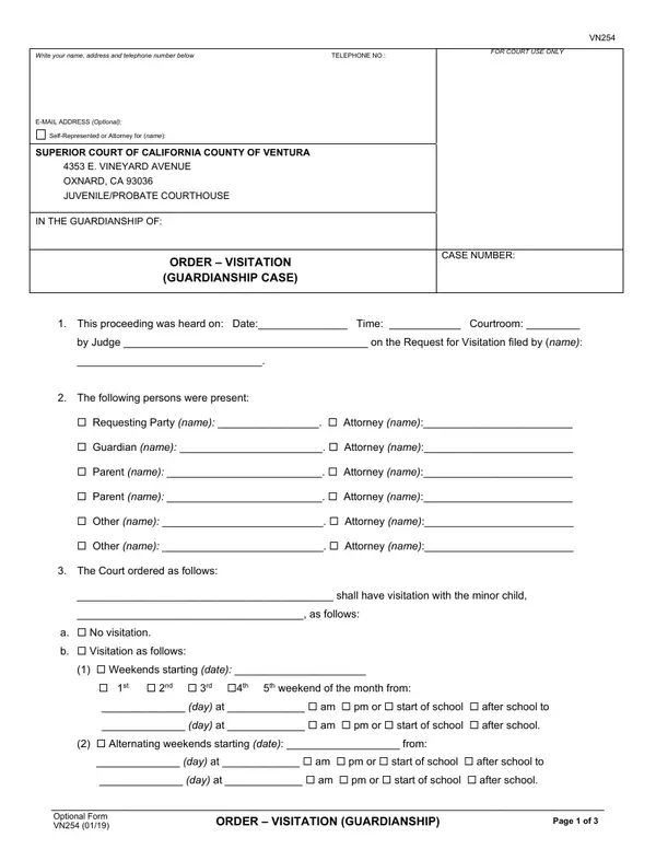 First page of Order – Visitation (Guardianship Case)