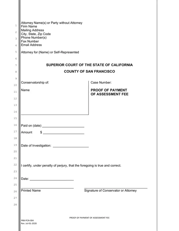 First page of Proof of Payment of Assessment Fee