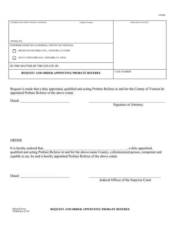 First page of Request and Order Appointing Probate Referee