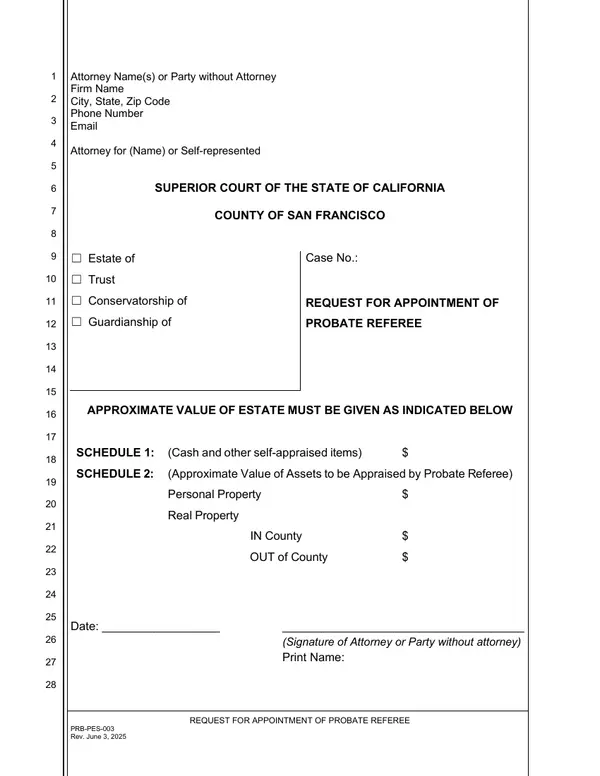 First page of Request for Appointment of Probate Referee