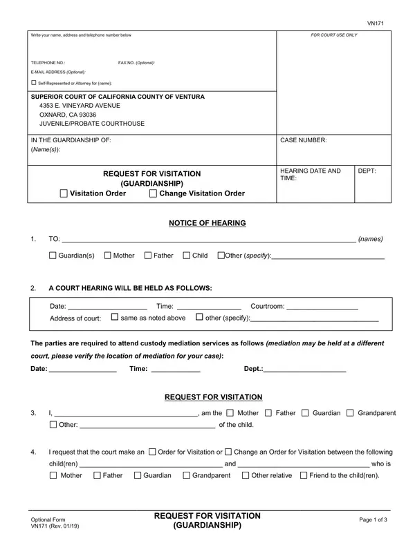 First page of Request for Visitation (Guardianship)