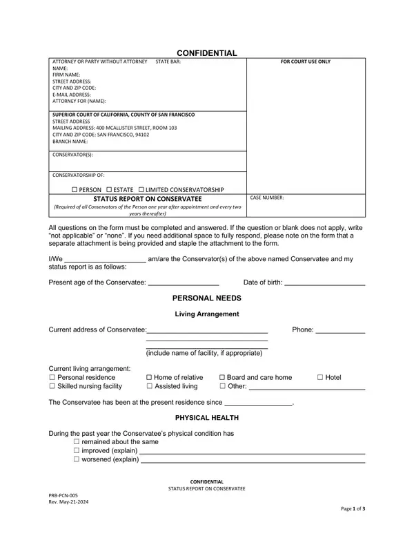 First page of Status Report on Conservatee