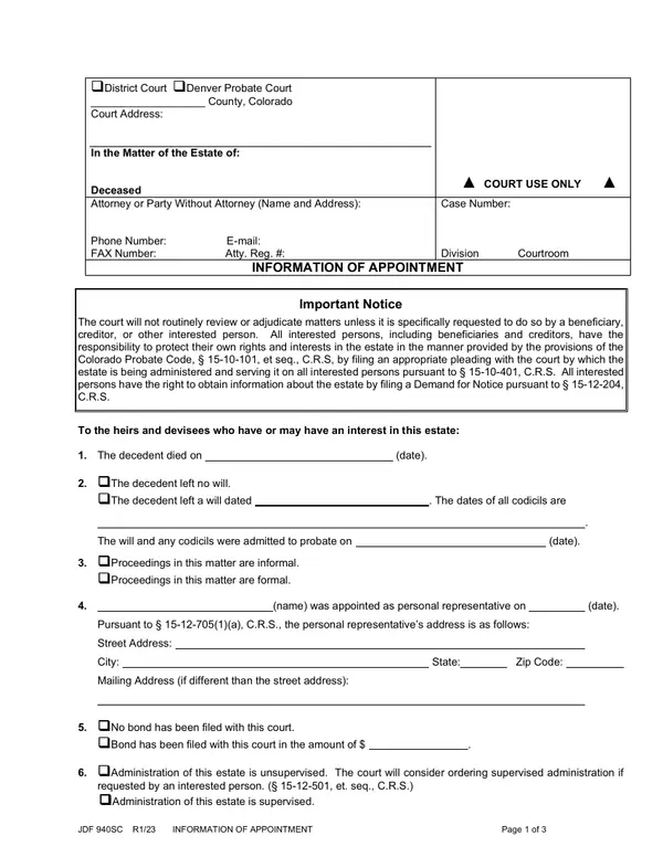 First page of Information of Appointment