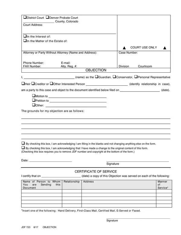 First page of Objection