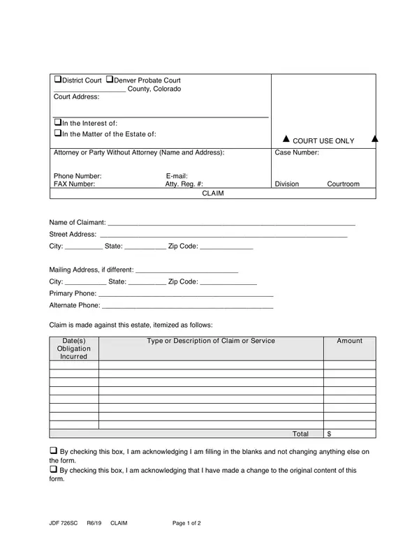 First page of Claim
