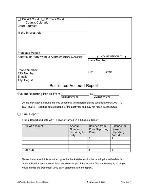First page of Restricted Account Report