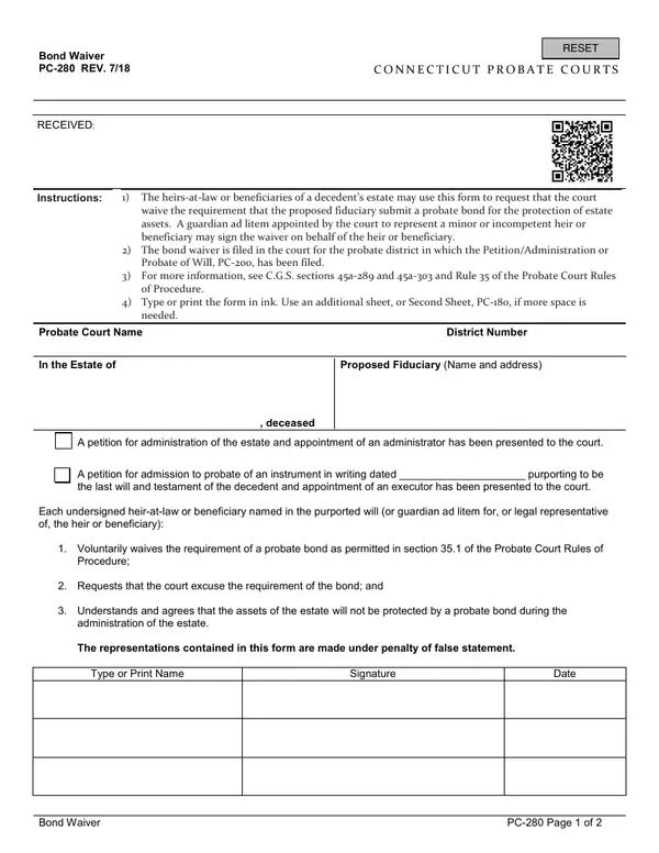 First page of Bond Waiver