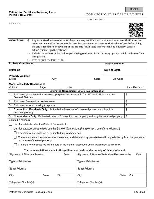 First page of Petition for Certificate Releasing Liens