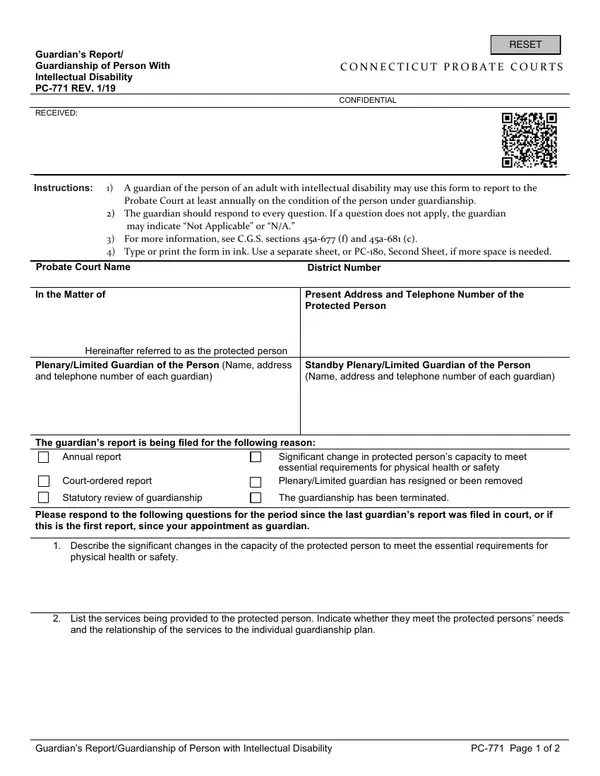 First page of Guardian's Report/Guardianship of Person With Intellectual Disability