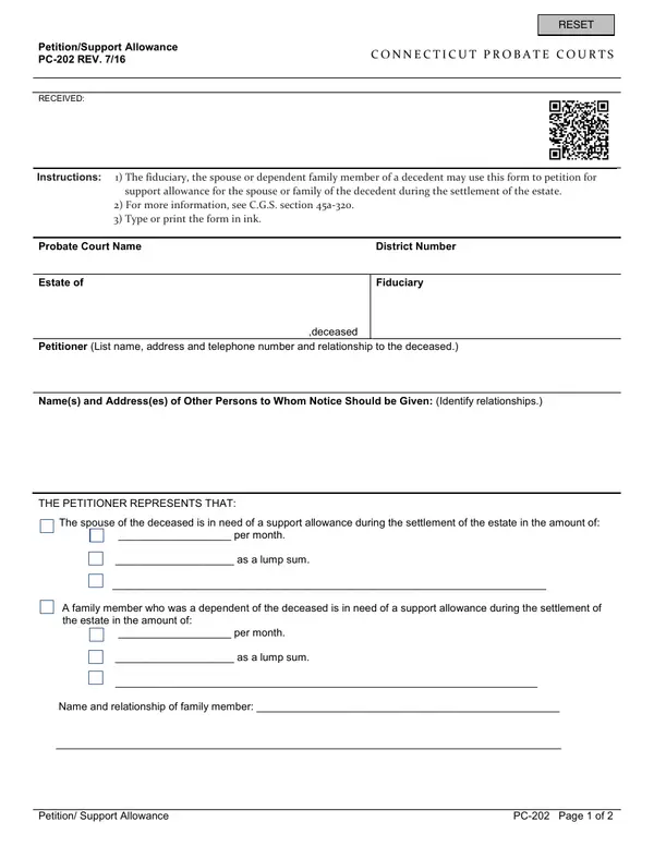 First page of Petition/Support Allowance