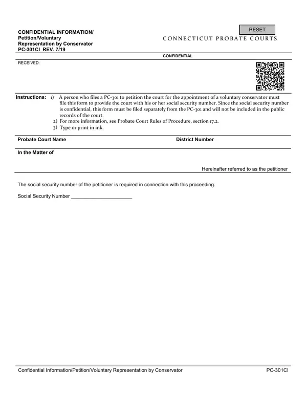 First page of Confidential Information/Petition/Voluntary Representation by Conservator