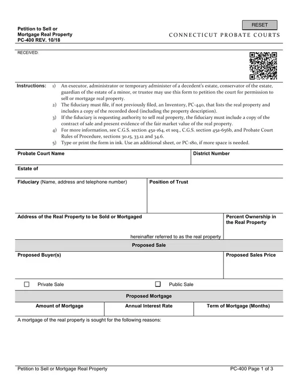 First page of Petition to Sell or Mortgage Real Property