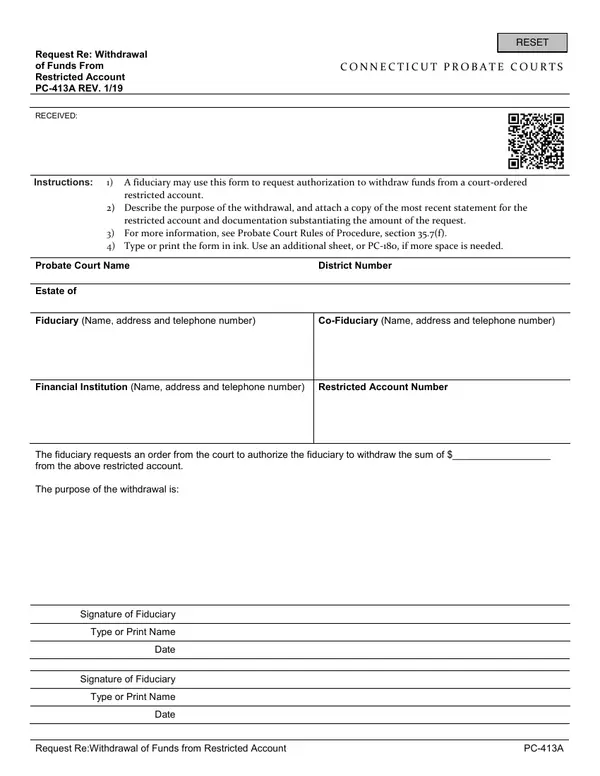 First page of Request Re: Withdrawal of Funds From Restricted Account