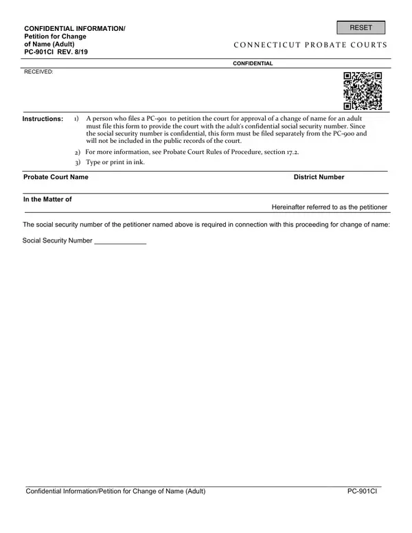 First page of Confidential Information/Petition for Change of Name (Adult)
