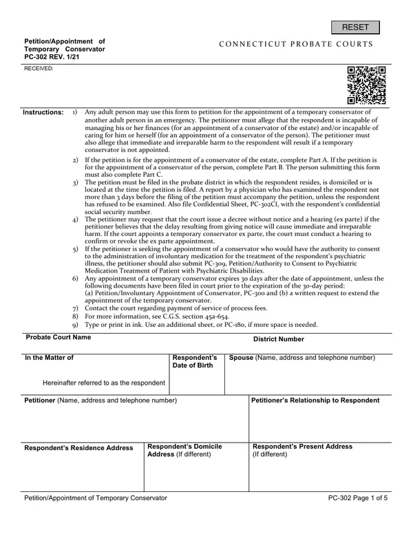 First page of Petition/Appointment of Temporary Conservator