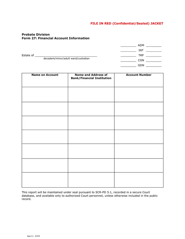 First page of Financial Account Information