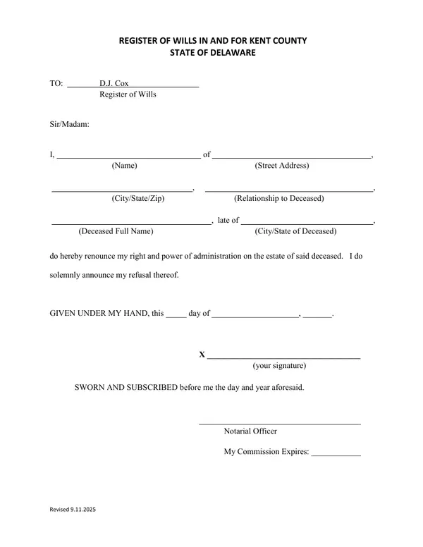 First page of Renunciation of Right and Power of Administration