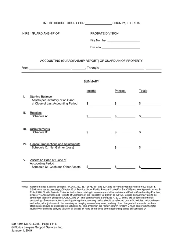 First page of Accounting (Guardianship Report) of Guardian of Property