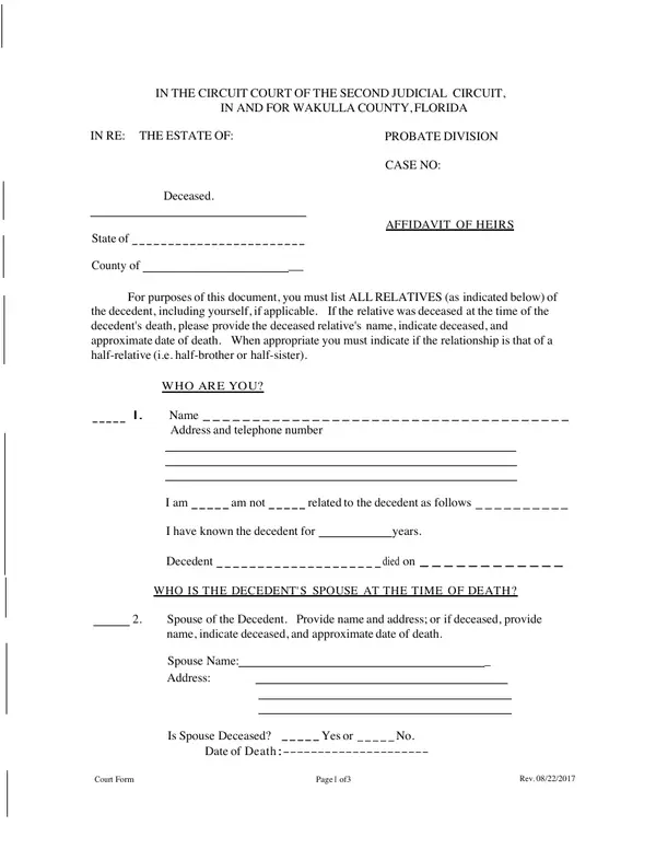 First page of Affidavit of Heirs