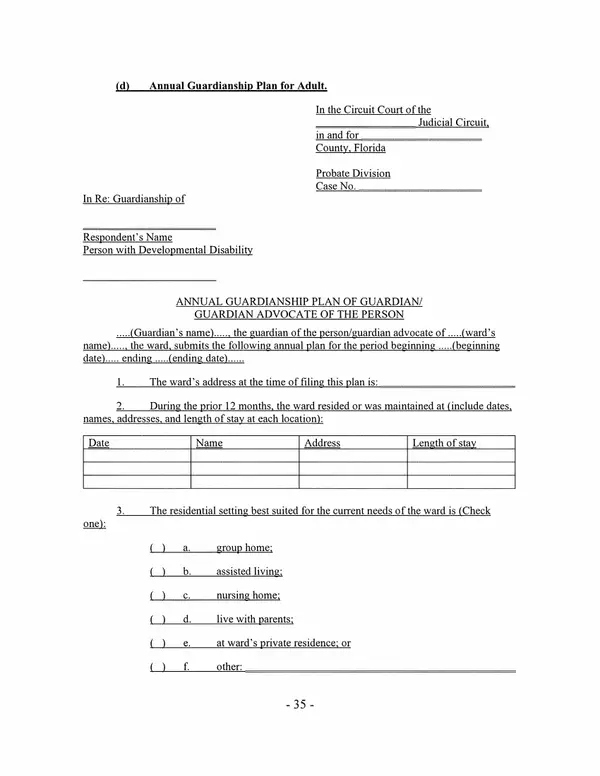 First page of Annual Guardianship Plan of Guardian/Guardian Advocate of the Person