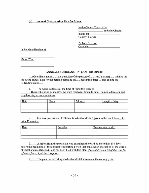 First page of Annual Guardianship Plan for Minor
