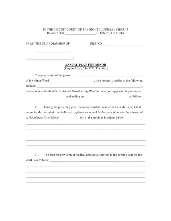 First page of Annual Plan for Minor