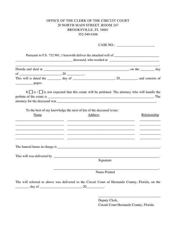 First page of Delivery of Will