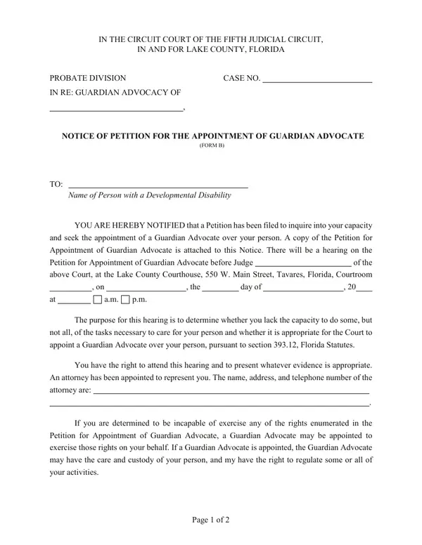 First page of Notice of Petition for the Appointment of Guardian Advocate