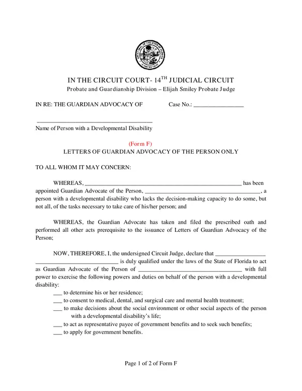 First page of Letters of Guardian Advocacy of the Person Only