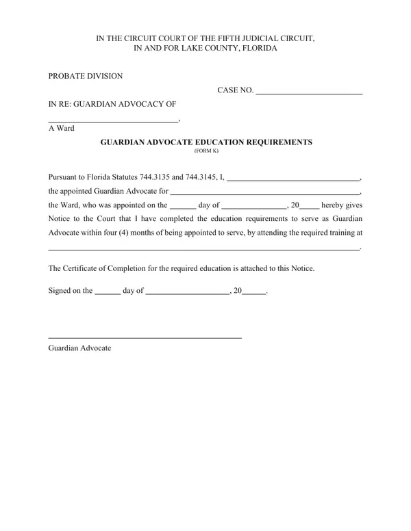 First page of Guardian Advocate Education Requirements