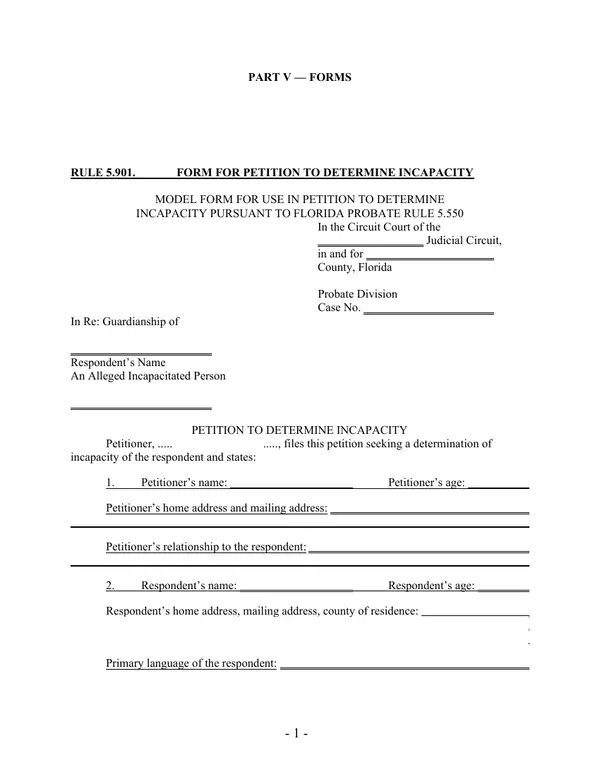 First page of Petition to Determine Incapacity