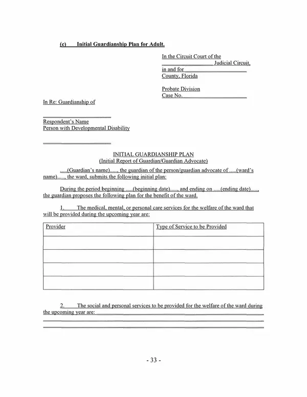 First page of Initial Guardianship Plan (Initial Report of Guardian/Guardian Advocate)