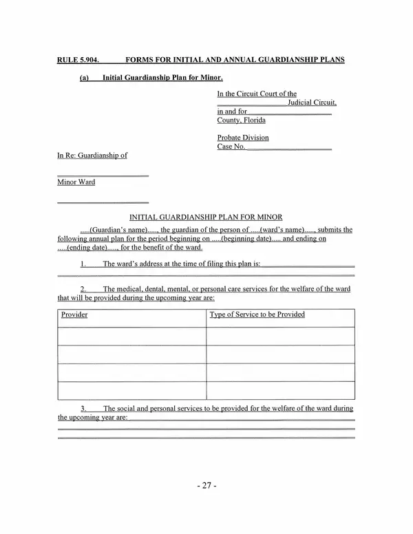 First page of Initial Guardianship Plan for Minor