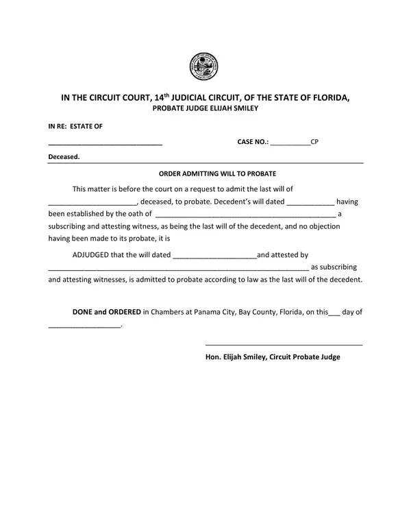 First page of Order Admitting Will to Probate