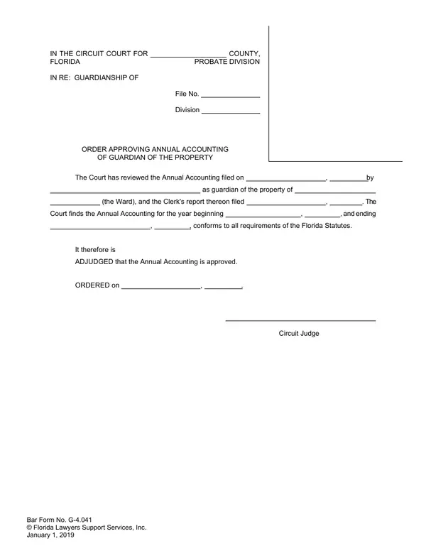 First page of Order Approving Annual Accounting of Guardian of the Property